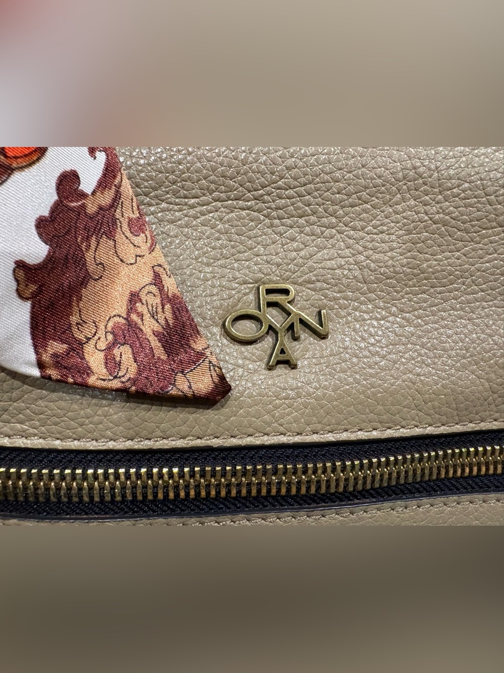 Oryany Pebbled Leather Satchel Crossbody Bag Beige/Taupe Whipstitch EUC - Picture 5 of 16